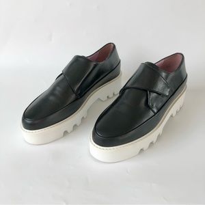Unreal Fields Black Leather Wrap up Platform Creepers Loafers Size 38/7.5 US